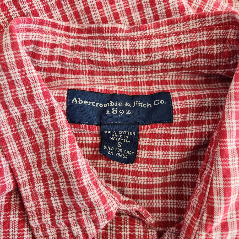 Vintage 90s Abercrombie Red Plaid Cotton Flannel Button Up Shirt Long Sleeve S - Picture 7 of 9
